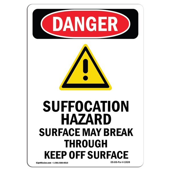 Safety Sign, OSHA Danger, 5" Height, Suffocation Hazard, Portrait, 10PK